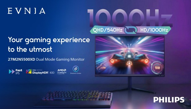 True 1000Hz Powerhouse! PHILIPS EVNIA Unleashes the World’s First 1000Hz Dual-Mode Gaming Monitor&nbsp;27M2N5500XD
